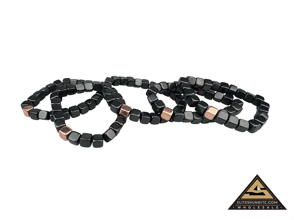 Bracelet cube bead 8 mm with 1 Copper coated bead by eliteshungite.com