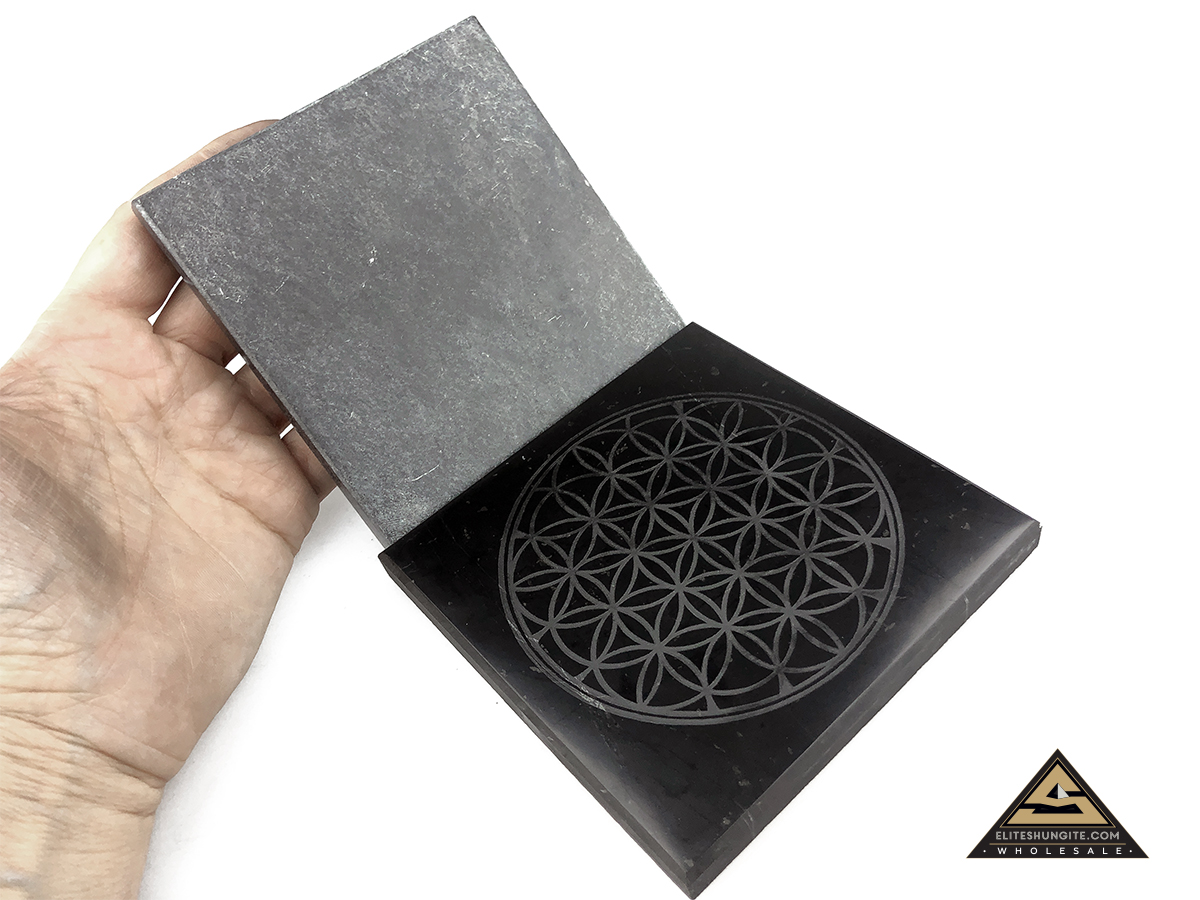 Tiles set Shungite Flower Of Life and talkochlorite (10 x 10 x 1 cm) by eliteshungite.com