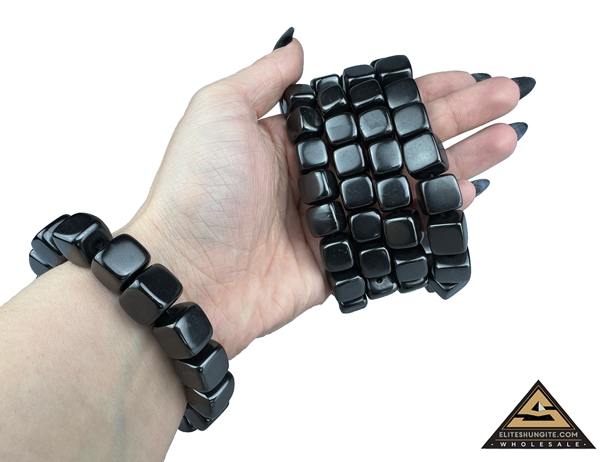 Bracelet cube bead 12 mm on rubber band by eliteshungite.com