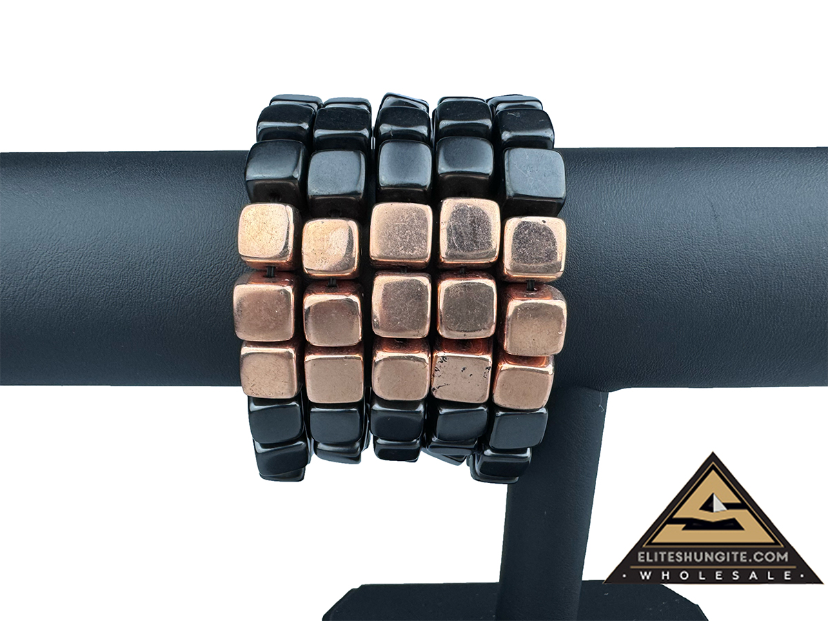 Bracelet cube bead 10 mm with 3 Copper coated beads by eliteshungite.com