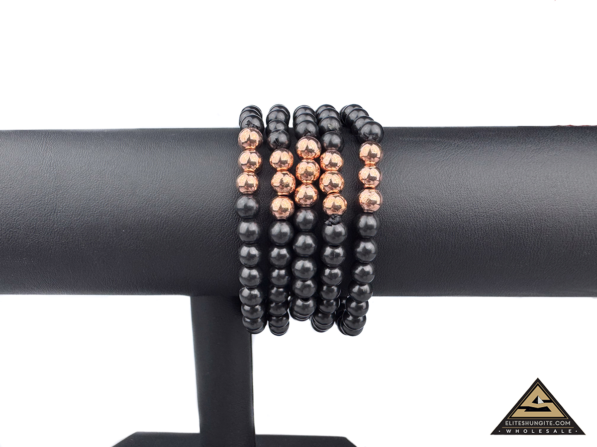 Bracelet round bead 6 mm on rubber band with 3 Copper bead by eliteshungite.com
