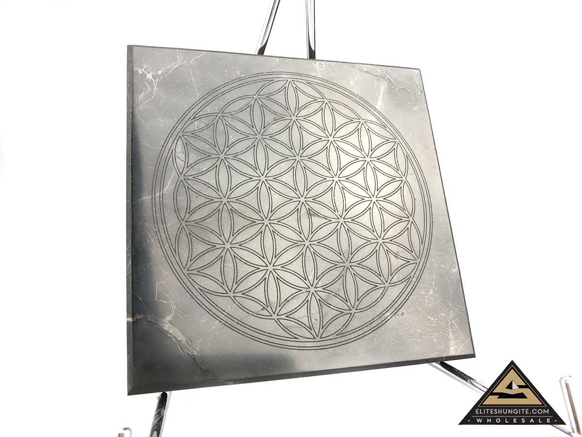 Tile 15 x 15 x 2 cm Flower Of Life by eliteshungite.com