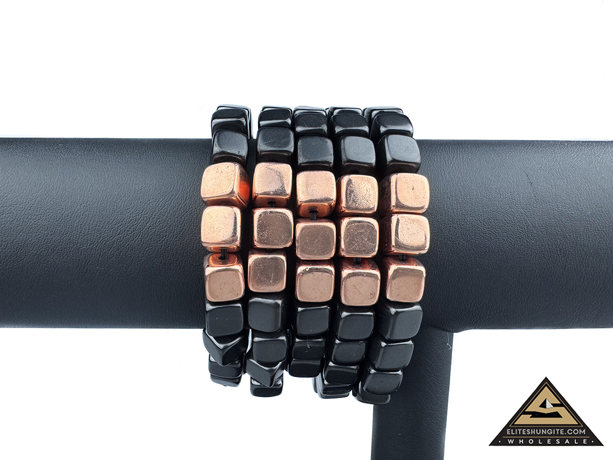 Bracelet cube bead 8 mm  with 3 Copper coated beads by eliteshungite.com