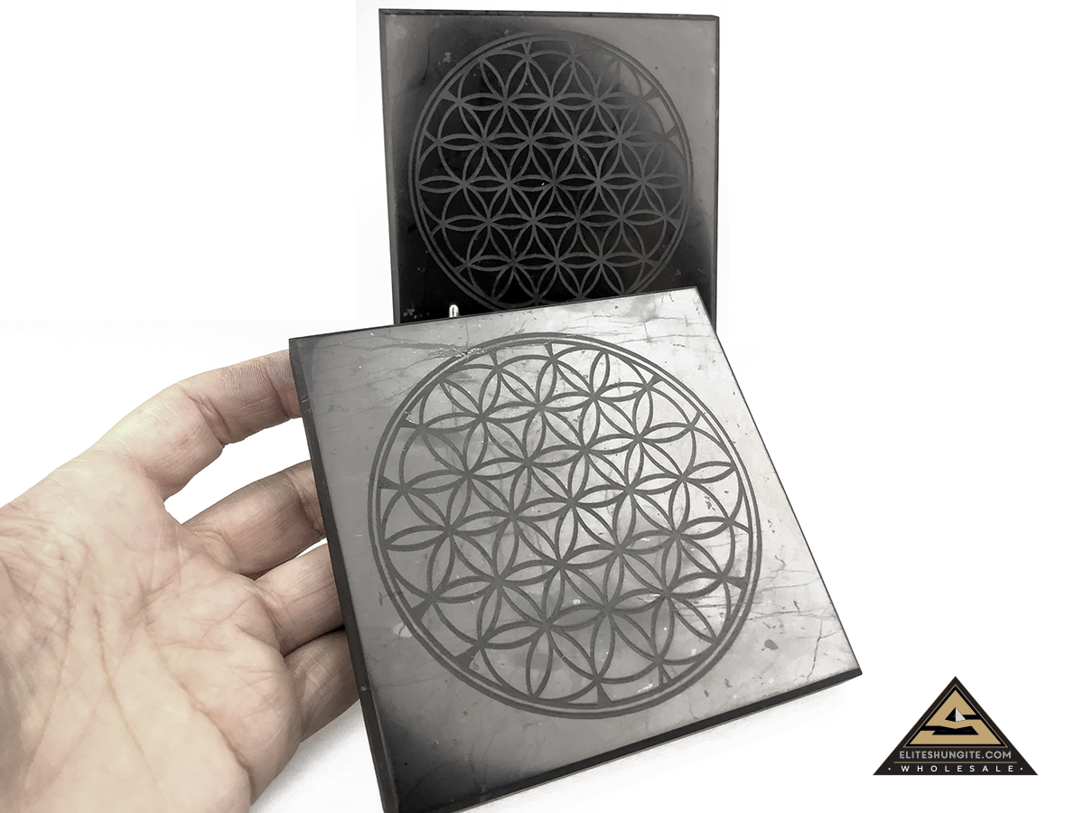 Tile 10 x 10 x 1 cm Flower Of Life by eliteshungite.com