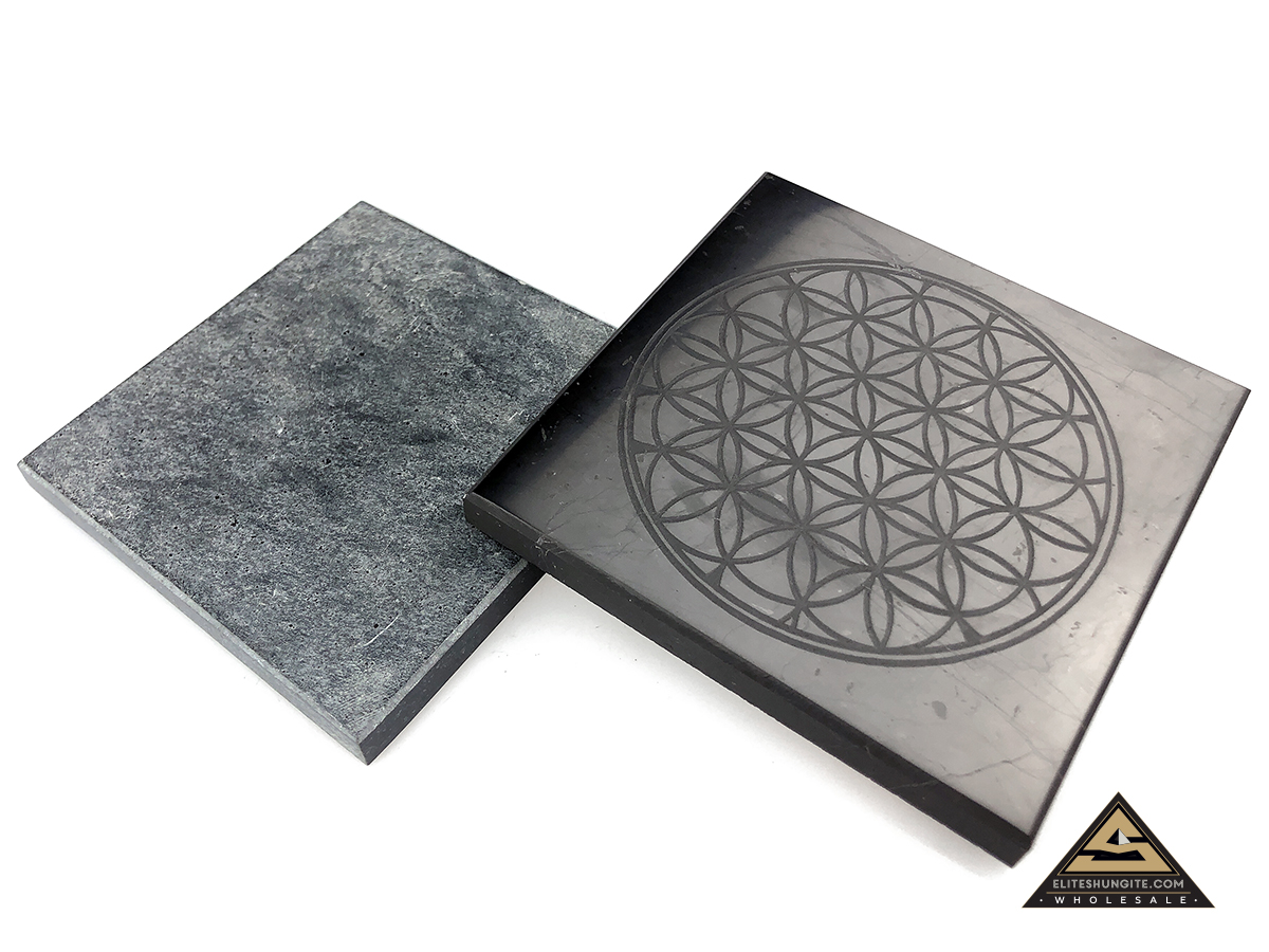 Tiles set Shungite Flower Of Life and talkochlorite (10 x 10 x 1 cm) by eliteshungite.com