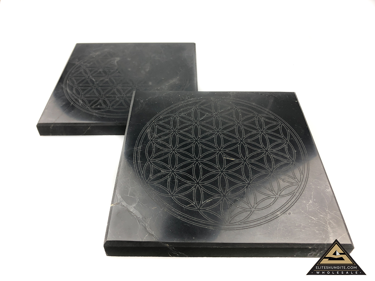 Tile 15 x 15 x 2 cm Flower Of Life by eliteshungite.com