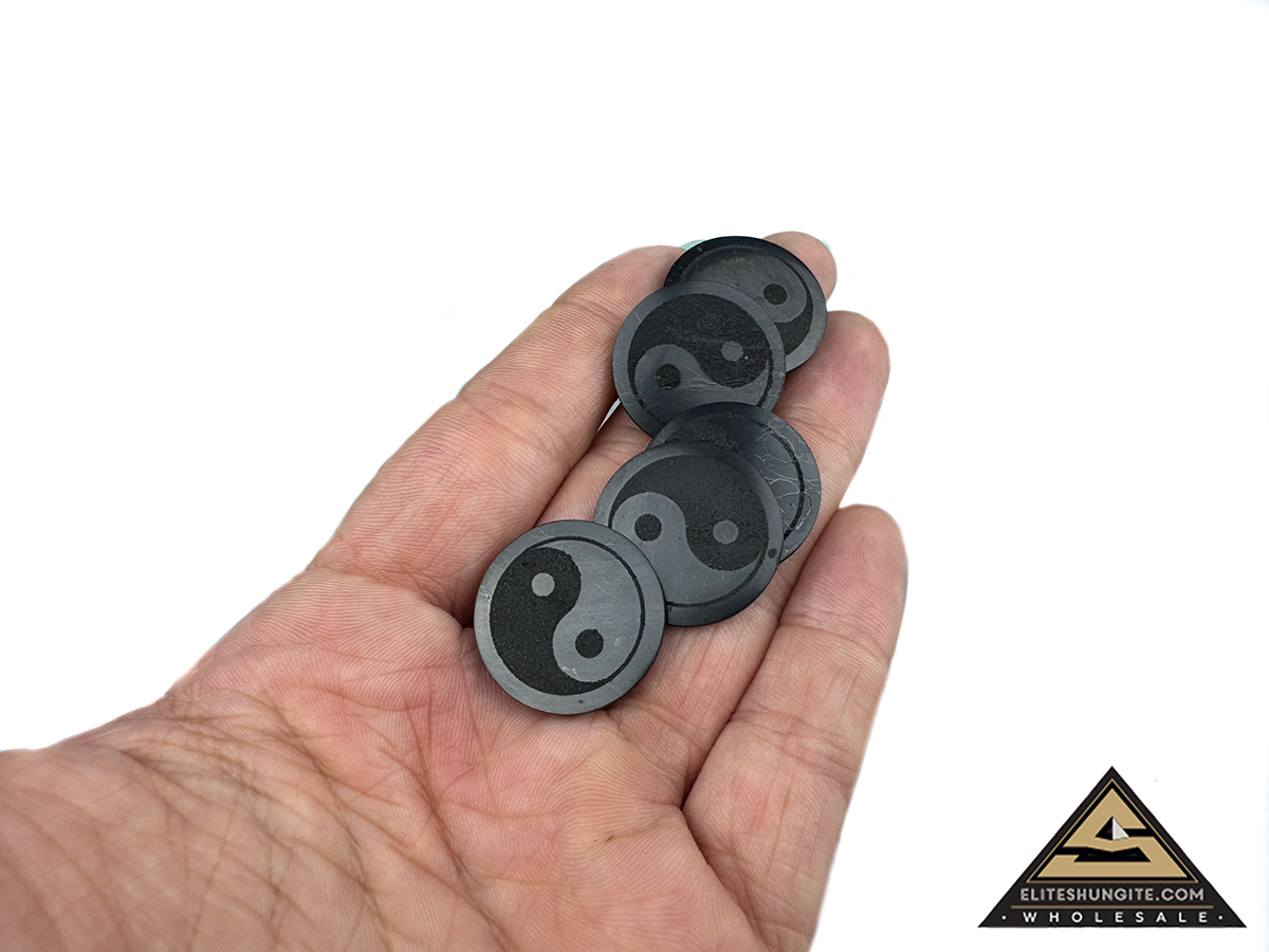 Protective slice for notebook round diam. 2 cm, carving Yin Yang by eliteshungite.com