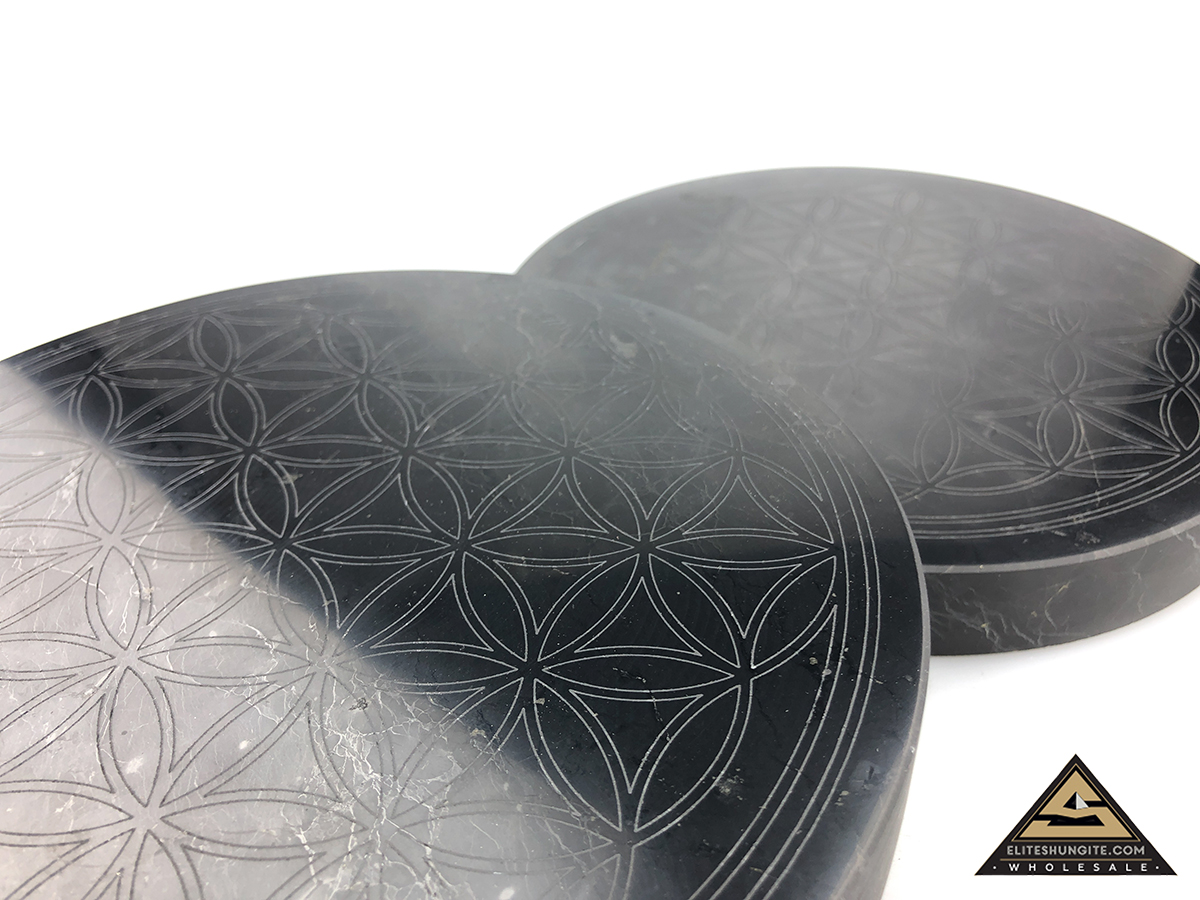 Tile round diam. 21 cm Flower Of Life by eliteshungite.com